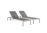 EEI-2467-SLV-GRY-SET Shore Outdoor Patio Aluminum Chaise Set Of 2 By Modway