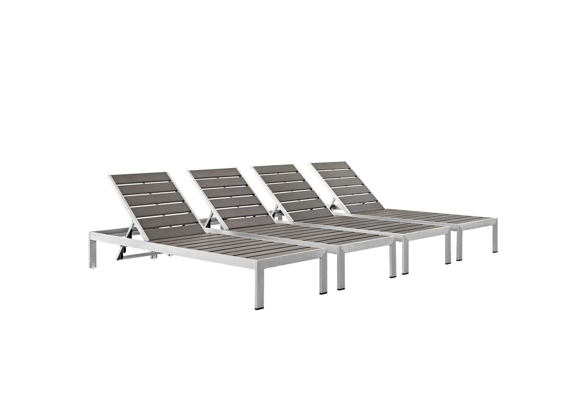 EEI-2468-SLV-GRY-SET Shore Outdoor Patio Aluminum Chaise Set Of 4 By Modway