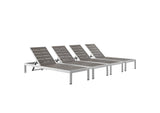 EEI-2468-SLV-GRY-SET Shore Outdoor Patio Aluminum Chaise Set Of 4 By Modway