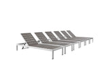 EEI-2469-SLV-GRY-SET Shore Outdoor Patio Aluminum Chaise Set Of 6 By Modway