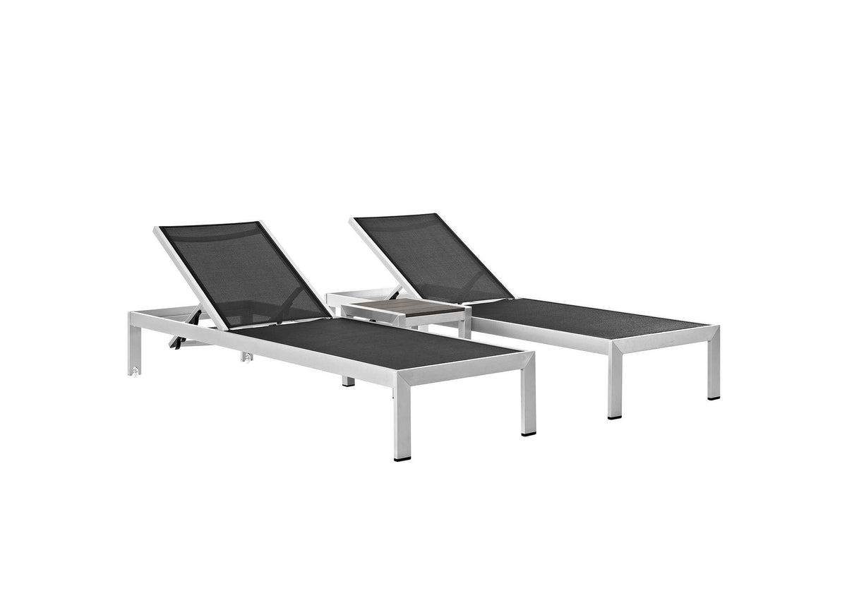 EEI-2471-SLV-BLK-SET Shore 3 Piece Outdoor Patio Aluminum Set By Modway