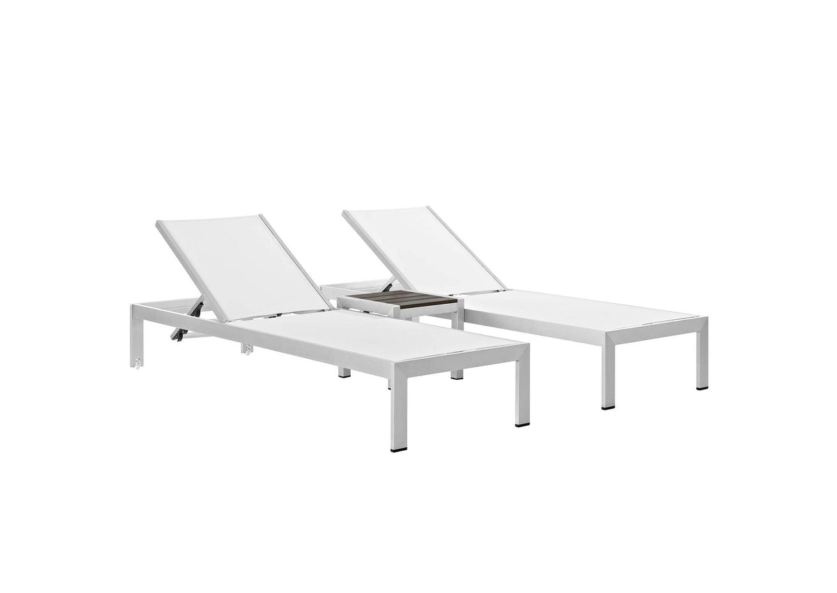 EEI-2471-SLV-WHI-SET Shore 3 Piece Outdoor Patio Aluminum Set By Modway