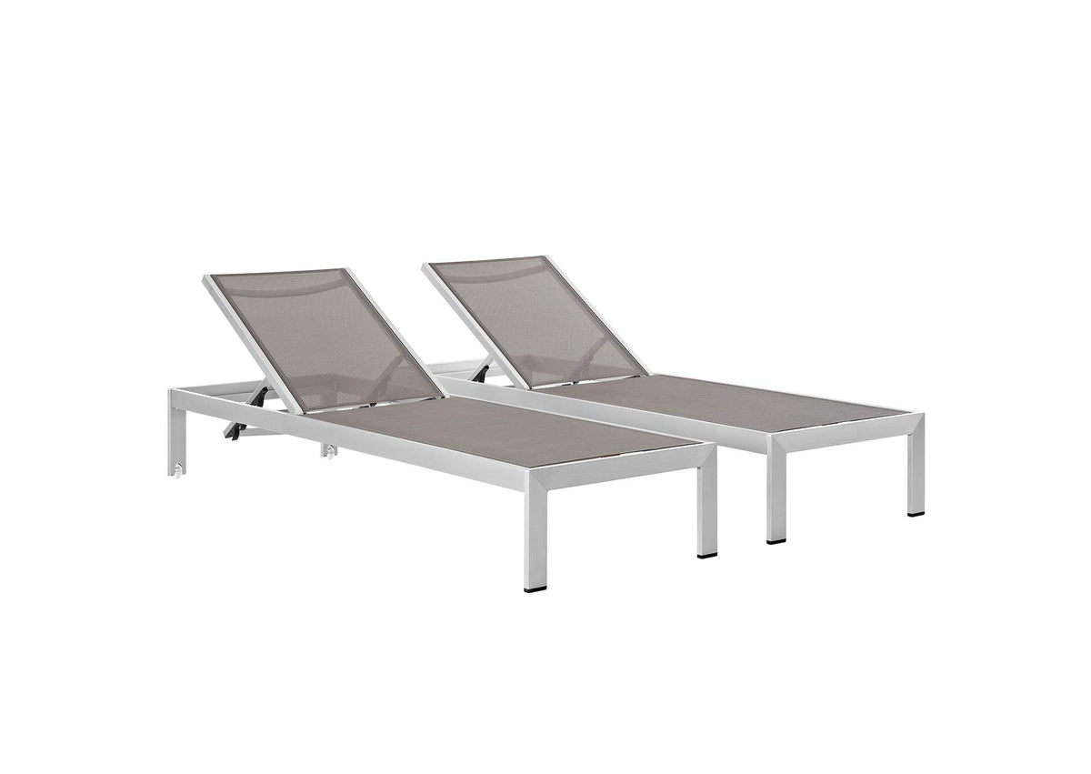 EEI-2472-SLV-GRY-SET Shore Outdoor Patio Aluminum Chaise Set Of 2 By Modway