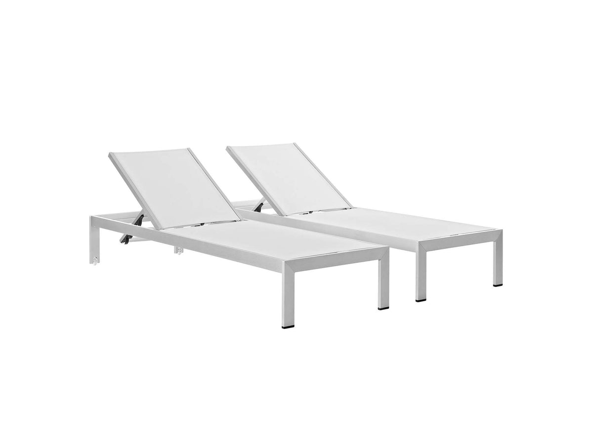 EEI-2472-SLV-WHI-SET Shore Outdoor Patio Aluminum Chaise Set Of 2 By Modway