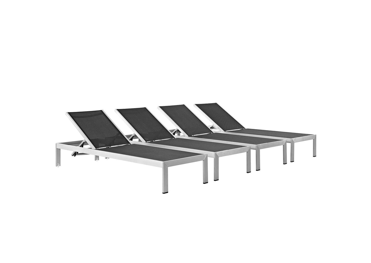 EEI-2473-SLV-BLK-SET Shore Outdoor Patio Aluminum Chaise Set Of 4 By Modway