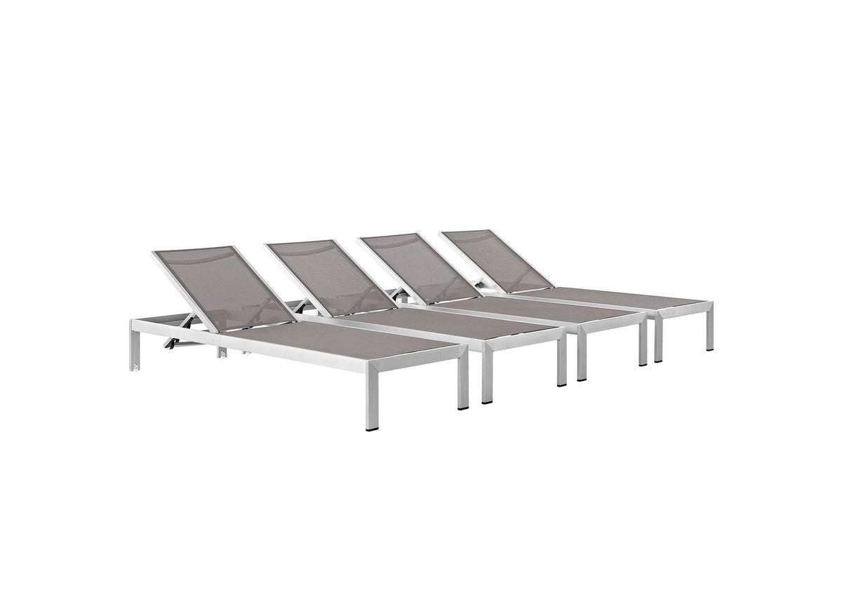 EEI-2473-SLV-GRY-SET Shore Outdoor Patio Aluminum Chaise Set Of 4 By Modway