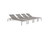 EEI-2473-SLV-GRY-SET Shore Outdoor Patio Aluminum Chaise Set Of 4 By Modway
