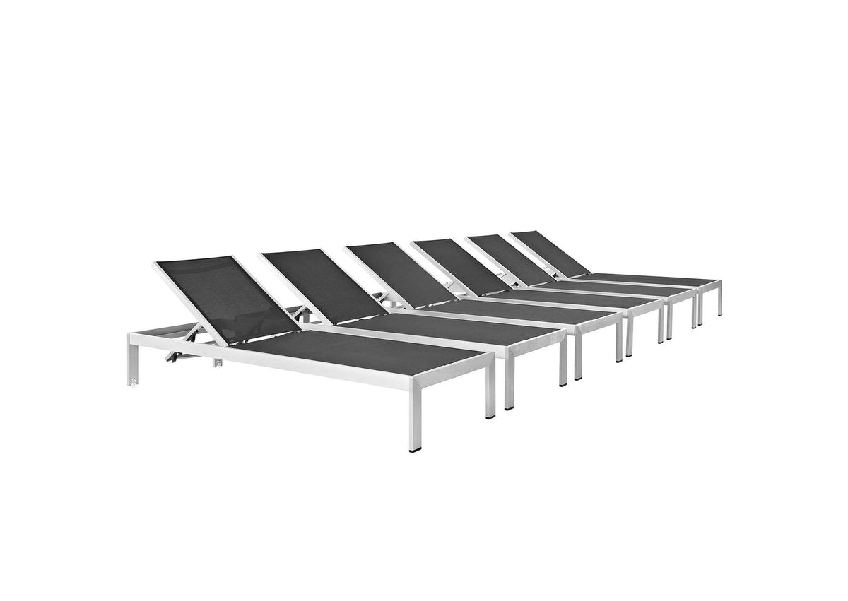 EEI-2474-SLV-BLK-SET Shore Outdoor Patio Aluminum Chaise Set Of 6 By Modway