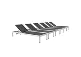 EEI-2474-SLV-BLK-SET Shore Outdoor Patio Aluminum Chaise Set Of 6 By Modway