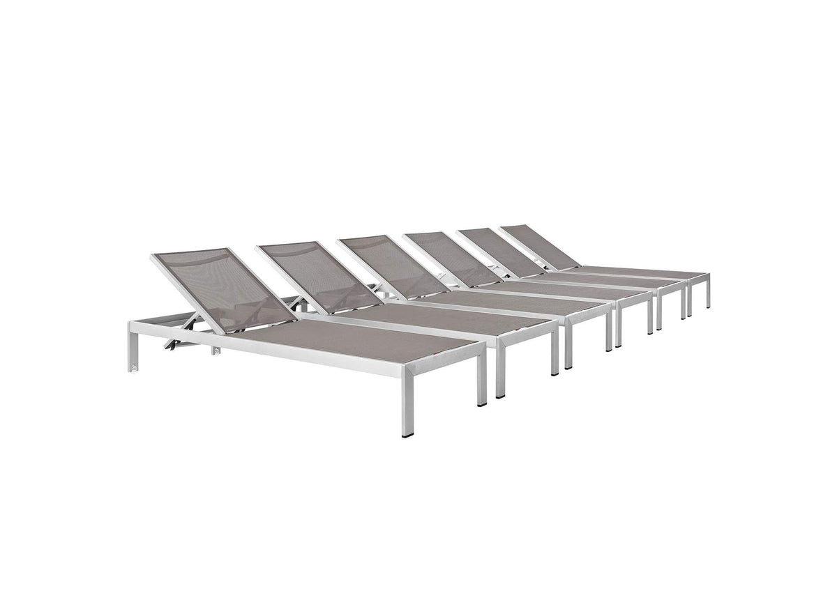 EEI-2474-SLV-GRY-SET Shore Outdoor Patio Aluminum Chaise Set Of 6 By Modway