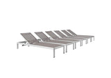 EEI-2474-SLV-GRY-SET Shore Outdoor Patio Aluminum Chaise Set Of 6 By Modway