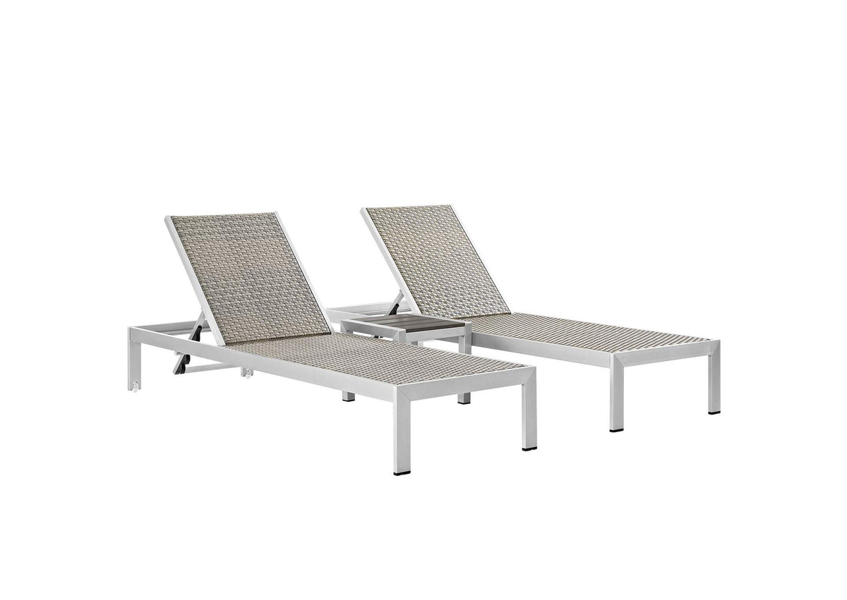 EEI-2476-SLV-GRY-SET Shore 3 Piece Outdoor Patio Aluminum Set By Modway