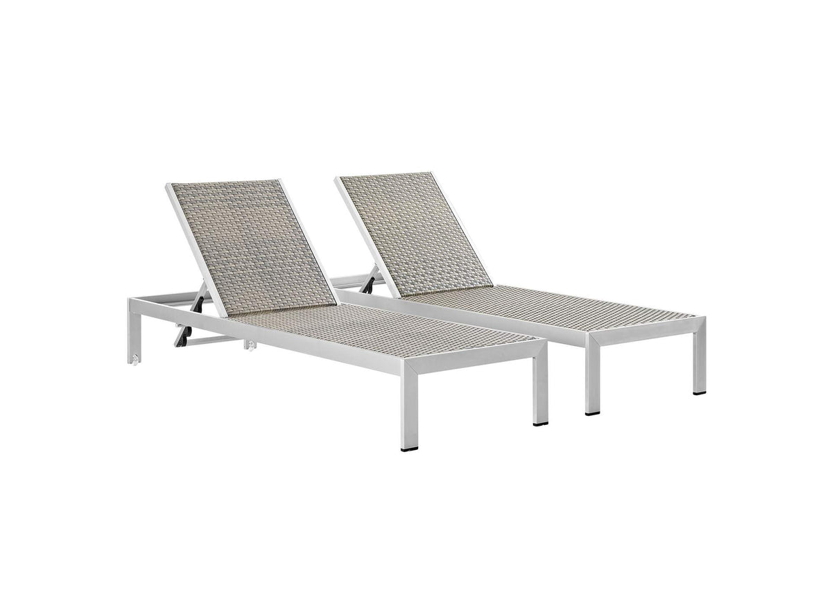 EEI-2477-SLV-GRY-SET Shore Outdoor Patio Aluminum Chaise Set Of 2 By Modway