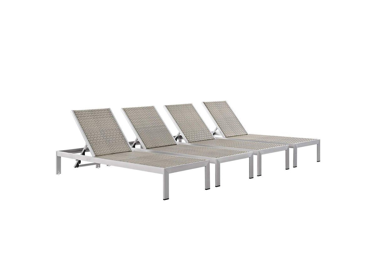 EEI-2478-SLV-GRY-SET Shore Outdoor Patio Aluminum Chaise Set Of 4 By Modway