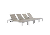 EEI-2478-SLV-GRY-SET Shore Outdoor Patio Aluminum Chaise Set Of 4 By Modway