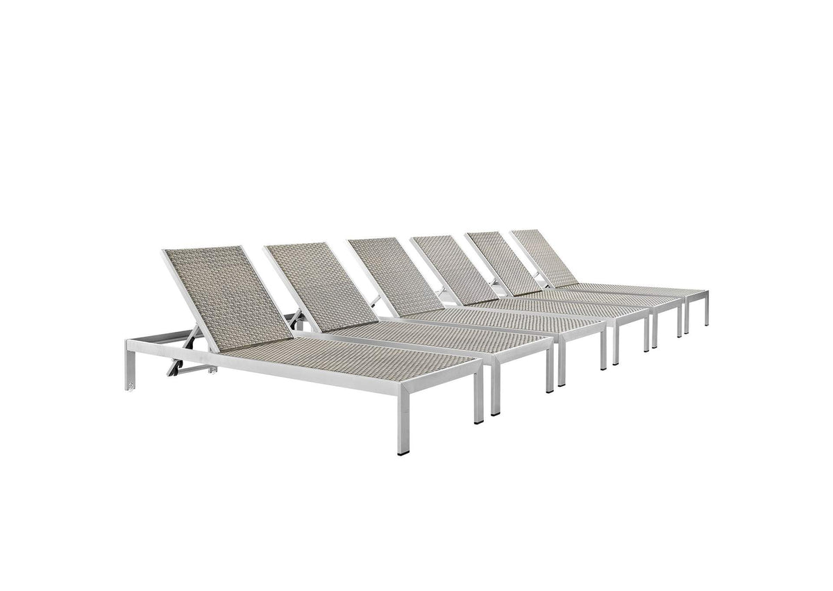 EEI-2479-SLV-GRY-SET Shore Outdoor Patio Aluminum Chaise Set Of 6 By Modway