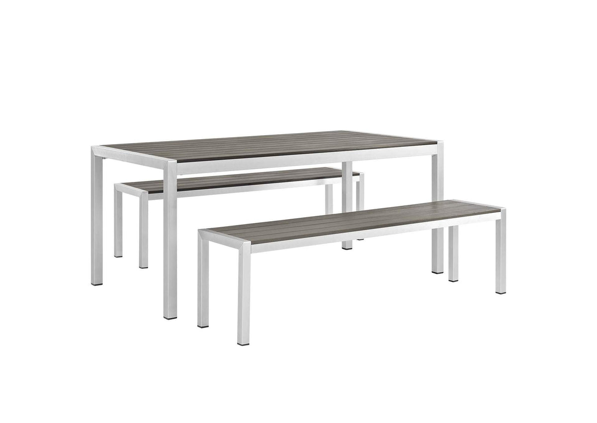 EEI-2480-SLV-GRY-SET Shore 3 Piece Outdoor Patio Aluminum Dining Set By Modway