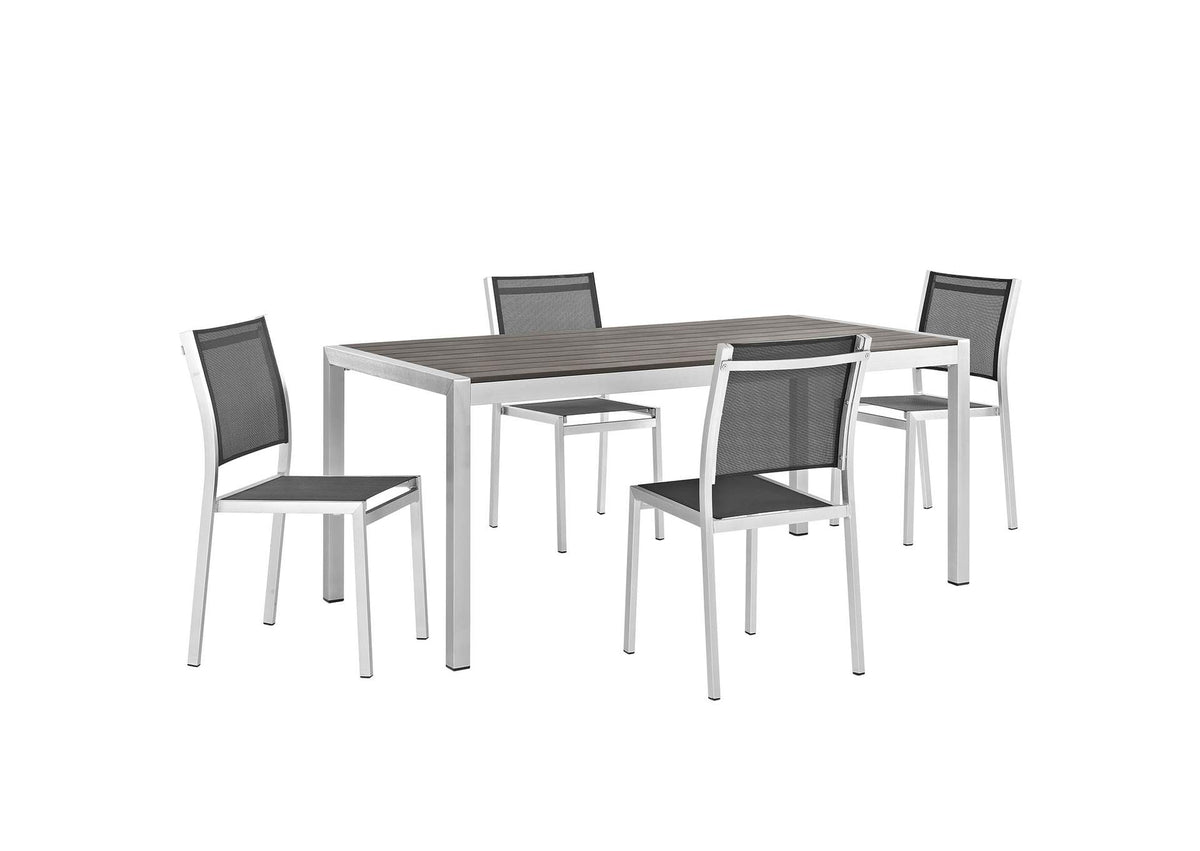 EEI-2482-SLV-BLK-SET Shore 5 Piece Outdoor Patio Aluminum Dining Set By Modway