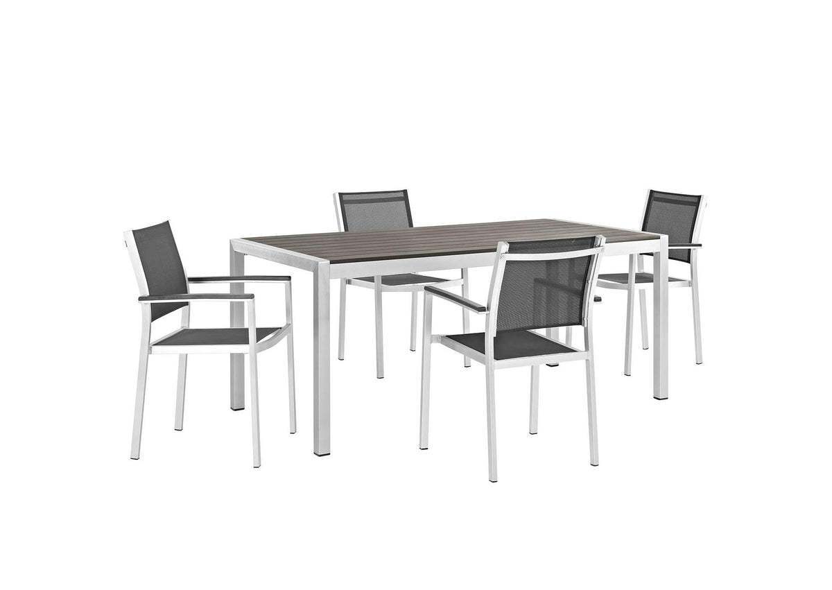 EEI-2483-SLV-BLK-SET Shore 5 Piece Outdoor Patio Aluminum Dining Set By Modway