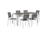 EEI-2485-SLV-BLK-SET Shore 7 Piece Outdoor Patio Aluminum Dining Set By Modway