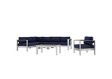 EEI-2558-SLV-NAV Shore 6 Piece Outdoor Patio Aluminum Sectional Sofa Set By Modway