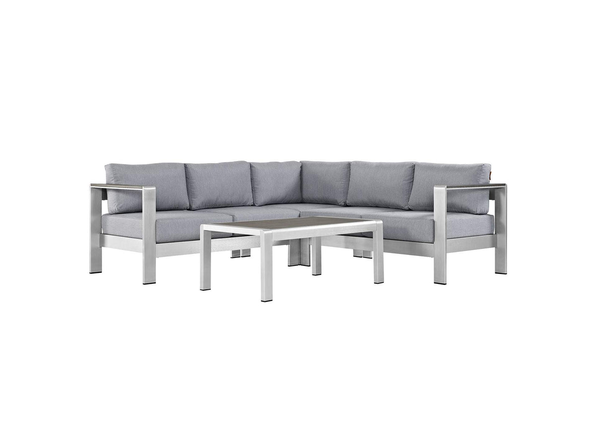 EEI-2559-SLV-GRY Shore 4 Piece Outdoor Patio Aluminum Sectional Sofa Set By Modway