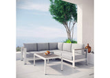 EEI-2559-SLV-GRY Shore 4 Piece Outdoor Patio Aluminum Sectional Sofa Set By Modway