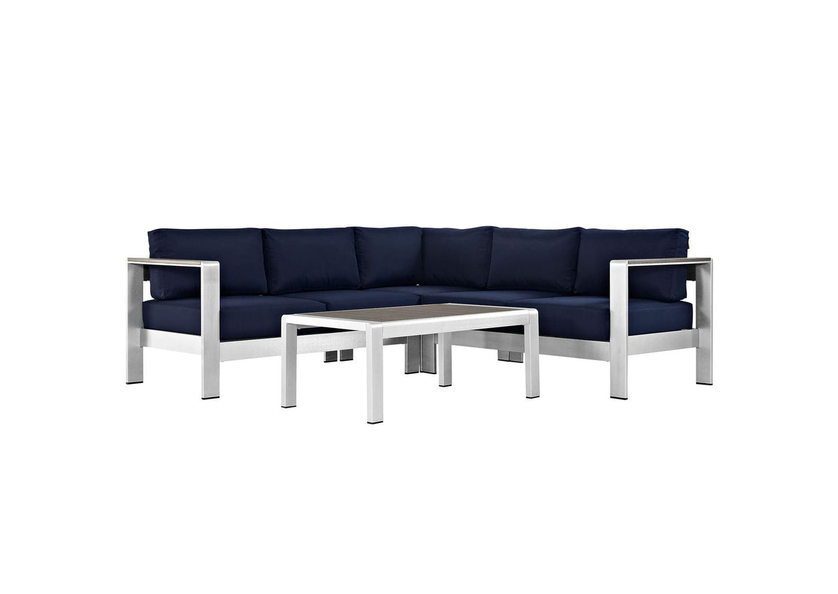EEI-2559-SLV-NAV Shore 4 Piece Outdoor Patio Aluminum Sectional Sofa Set By Modway