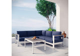 EEI-2559-SLV-NAV Shore 4 Piece Outdoor Patio Aluminum Sectional Sofa Set By Modway