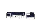 EEI-2560-SLV-NAV Shore 5 Piece Outdoor Patio Aluminum Sectional Sofa Set By Modway