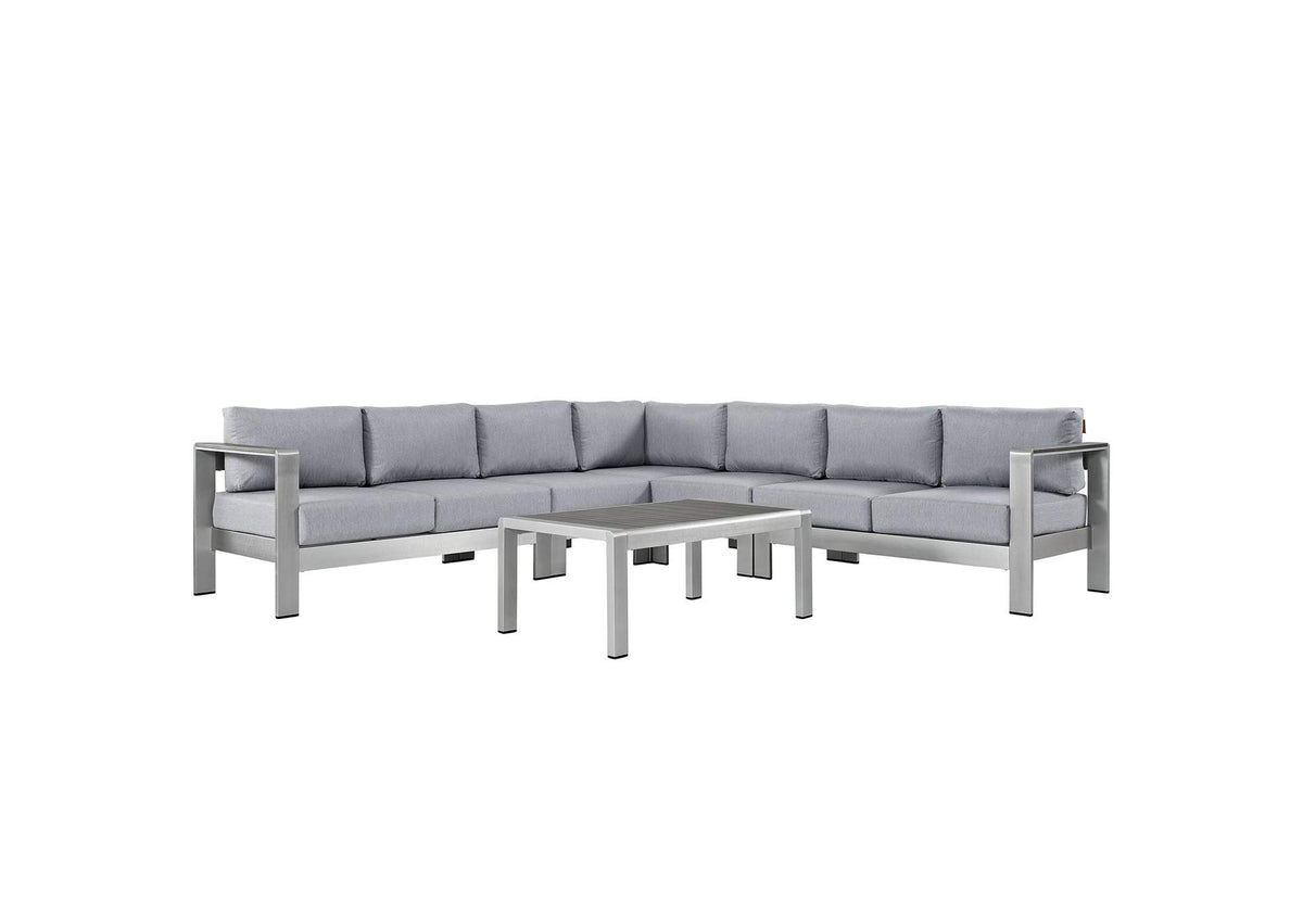 EEI-2561-SLV-GRY Shore 6 Piece Outdoor Patio Aluminum Sectional Sofa Set By Modway