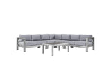 EEI-2561-SLV-GRY Shore 6 Piece Outdoor Patio Aluminum Sectional Sofa Set By Modway