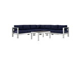 EEI-2561-SLV-NAV Shore 6 Piece Outdoor Patio Aluminum Sectional Sofa Set By Modway