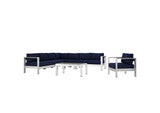 EEI-2562-SLV-NAV Shore 7 Piece Outdoor Patio Aluminum Sectional Sofa Set By Modway