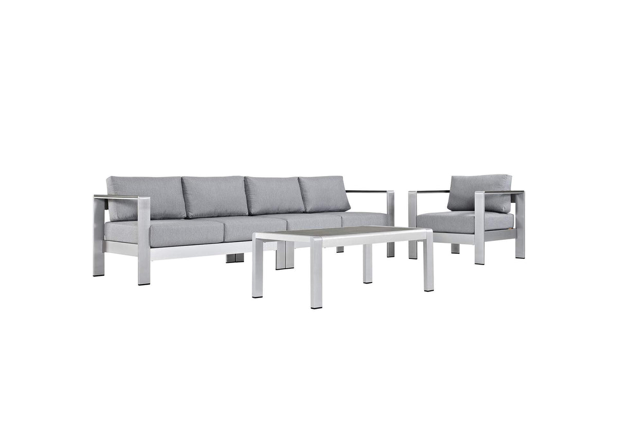 EEI-2563-SLV-GRY Shore 4 Piece Outdoor Patio Aluminum Sectional Sofa Set By Modway