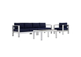 EEI-2563-SLV-NAV Shore 4 Piece Outdoor Patio Aluminum Sectional Sofa Set By Modway