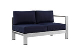EEI-2563-SLV-NAV Shore 4 Piece Outdoor Patio Aluminum Sectional Sofa Set By Modway