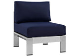 EEI-2564-SLV-NAV Shore 5 Piece Outdoor Patio Aluminum Sectional Sofa Set By Modway
