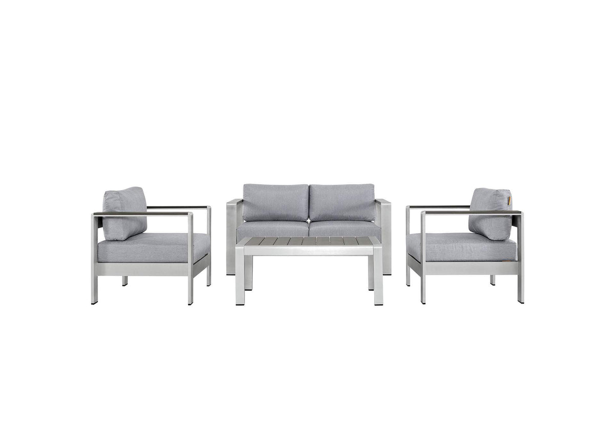 EEI-2567-SLV-GRY Shore 4 Piece Outdoor Patio Aluminum Sectional Sofa Set By Modway