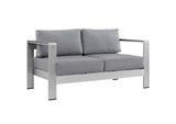 EEI-2567-SLV-GRY Shore 4 Piece Outdoor Patio Aluminum Sectional Sofa Set By Modway