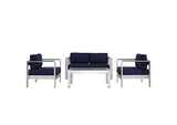 EEI-2567-SLV-NAV Shore 4 Piece Outdoor Patio Aluminum Sectional Sofa Set By Modway