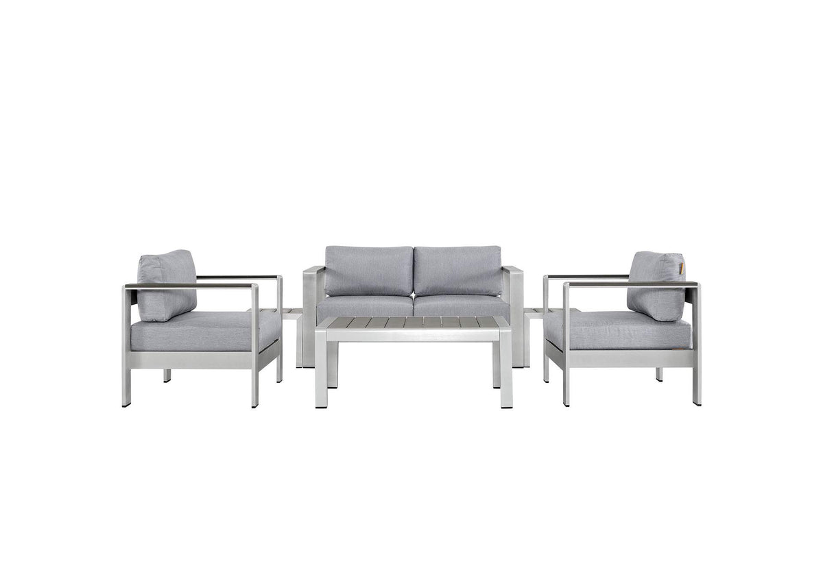 EEI-2568-SLV-GRY Shore 6 Piece Outdoor Patio Aluminum Sectional Sofa Set By Modway