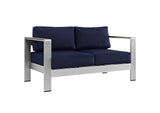 EEI-2568-SLV-NAV Shore 6 Piece Outdoor Patio Aluminum Sectional Sofa Set By Modway