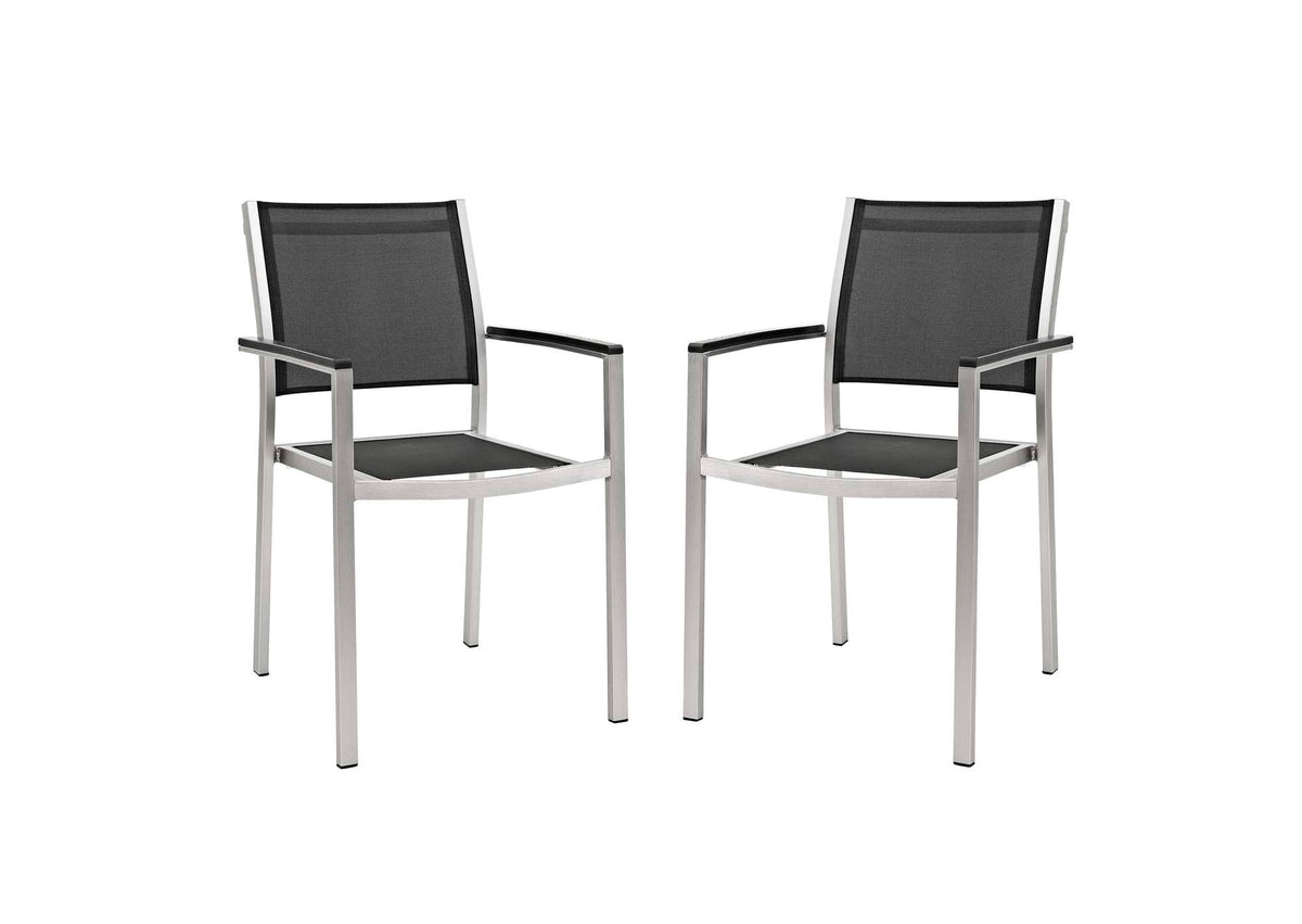 EEI-2586-SLV-BLK-SET Shore Outdoor Patio Aluminum Dining Chair Set Of 2 By Modway