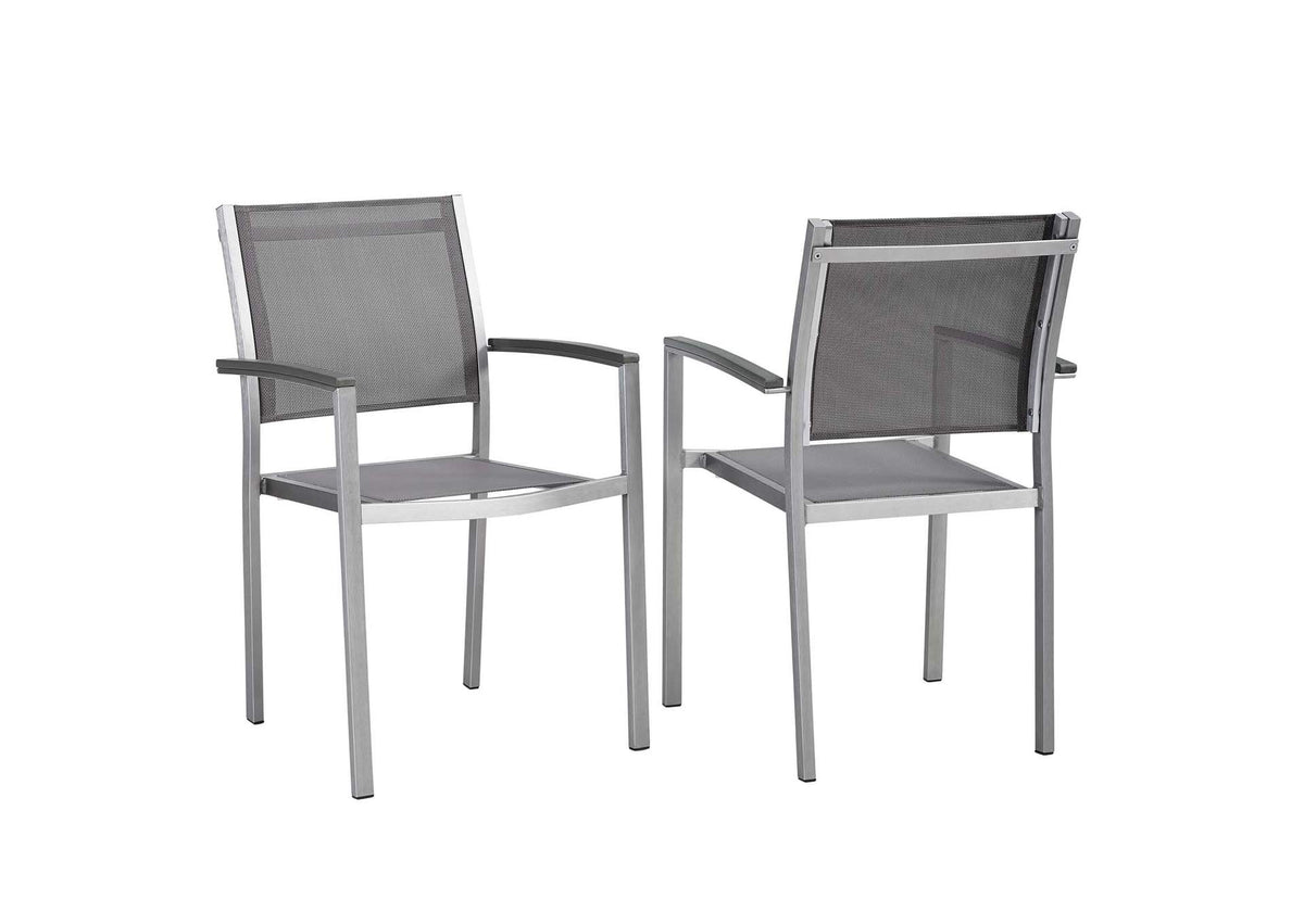 EEI-2586-SLV-GRY-SET Shore Outdoor Patio Aluminum Dining Chair Set Of 2 By Modway
