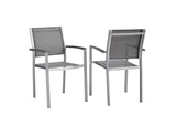EEI-2586-SLV-GRY-SET Shore Outdoor Patio Aluminum Dining Chair Set Of 2 By Modway
