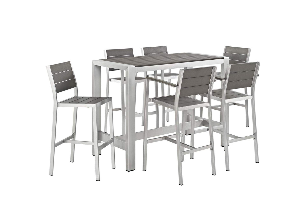 EEI-2587-SLV-GRY-SET Shore 7 Piece Outdoor Patio Aluminum Dining Set By Modway