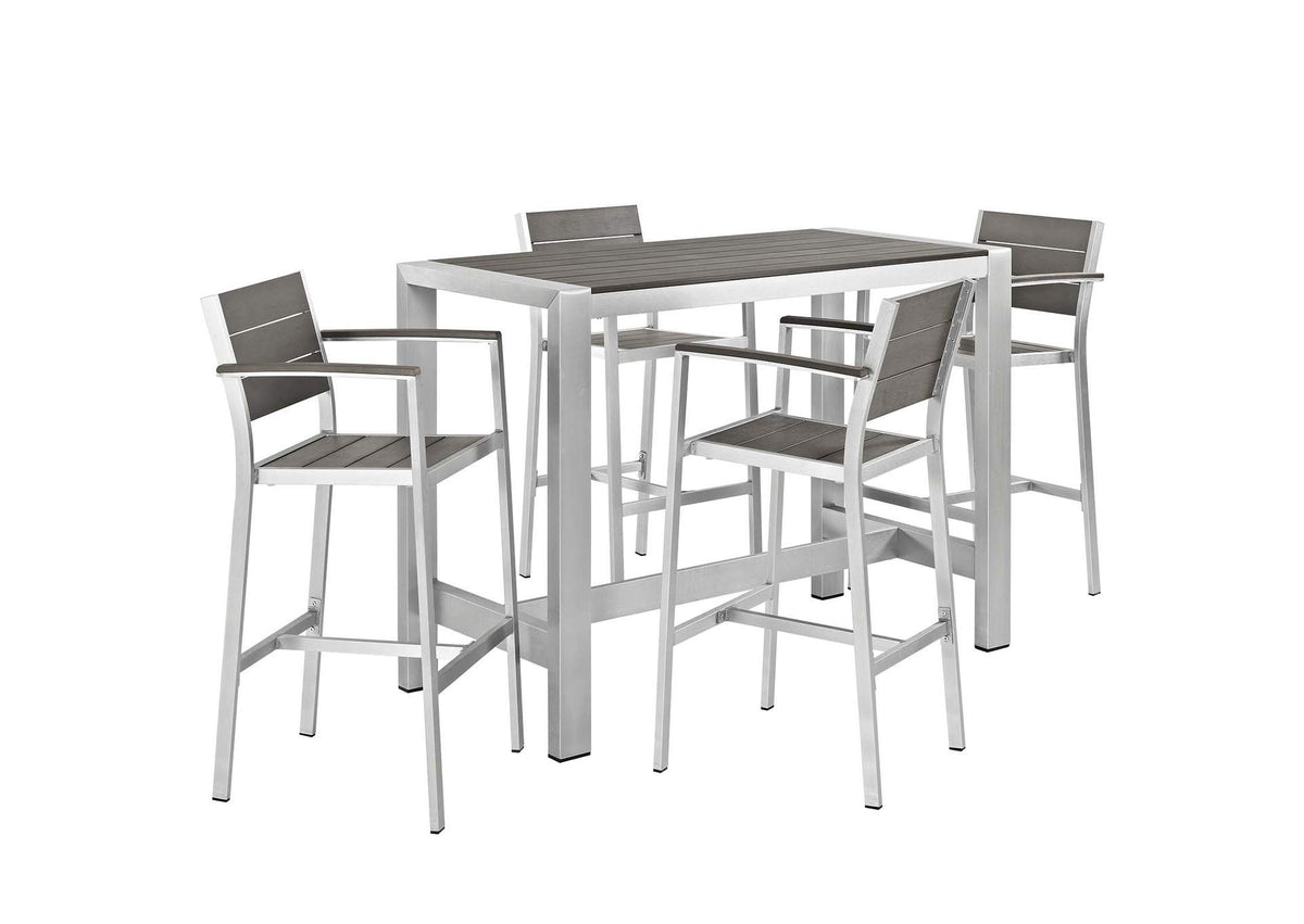 EEI-2588-SLV-GRY-SET Shore 5 Piece Outdoor Patio Aluminum Dining Set By Modway