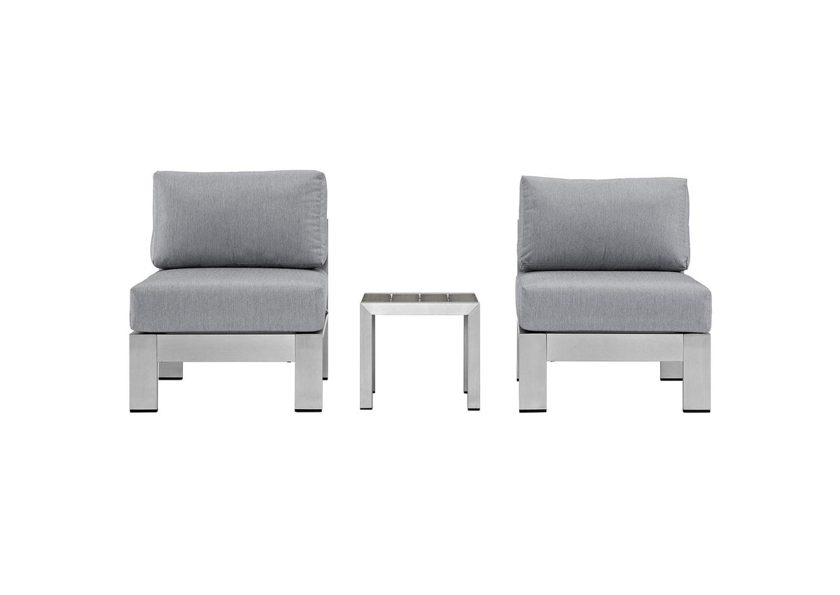 EEI-2598-SLV-GRY Shore 3 Piece Outdoor Patio Aluminum Sectional Sofa Set By Modway