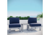EEI-2598-SLV-NAV Shore 3 Piece Outdoor Patio Aluminum Sectional Sofa Set By Modway